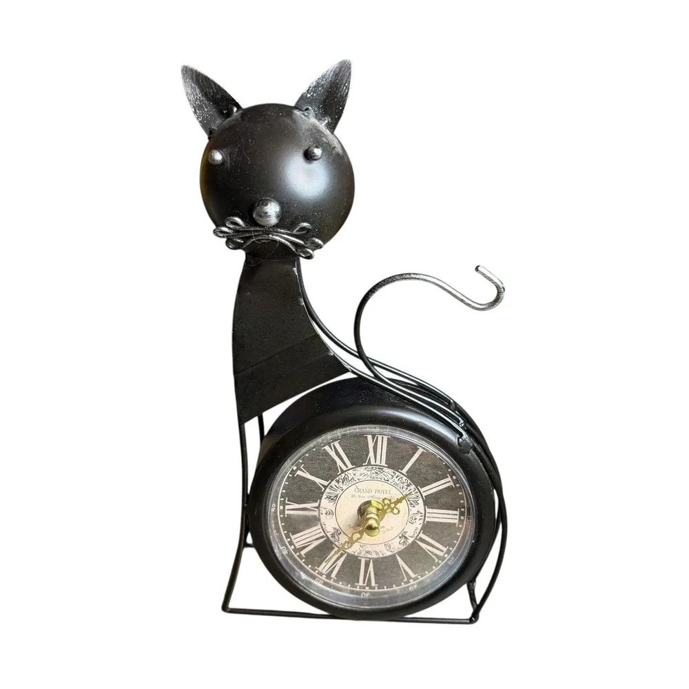 Black Metal Cat Table Clock Roman Numerals Vintage Style *PARTS ONLY*
